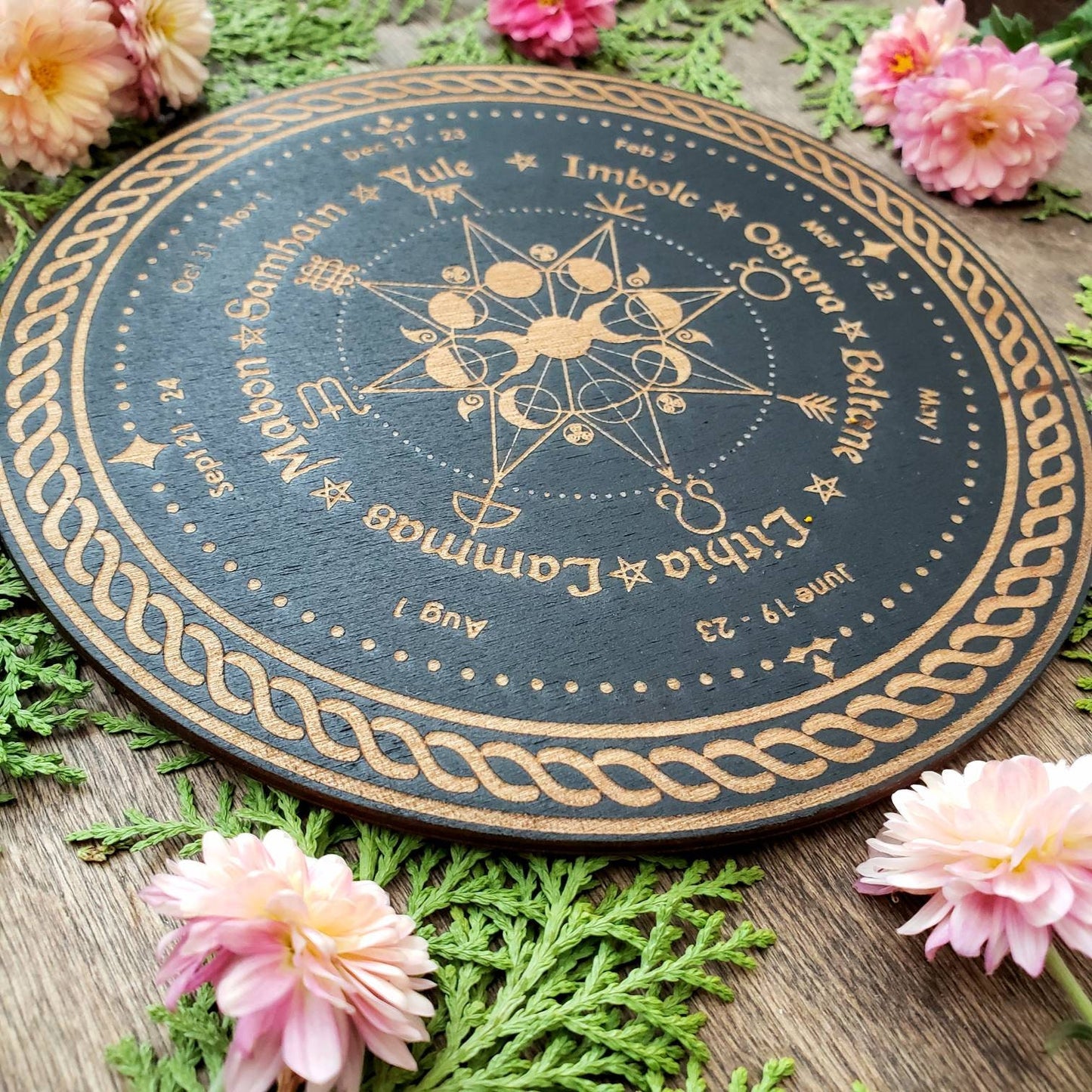 Wheel of the Year Altar Tile | Wheel of the season | Sabbats | laser engraved | Wall Decor | Pagan Witch Holidays | Witch Calendar