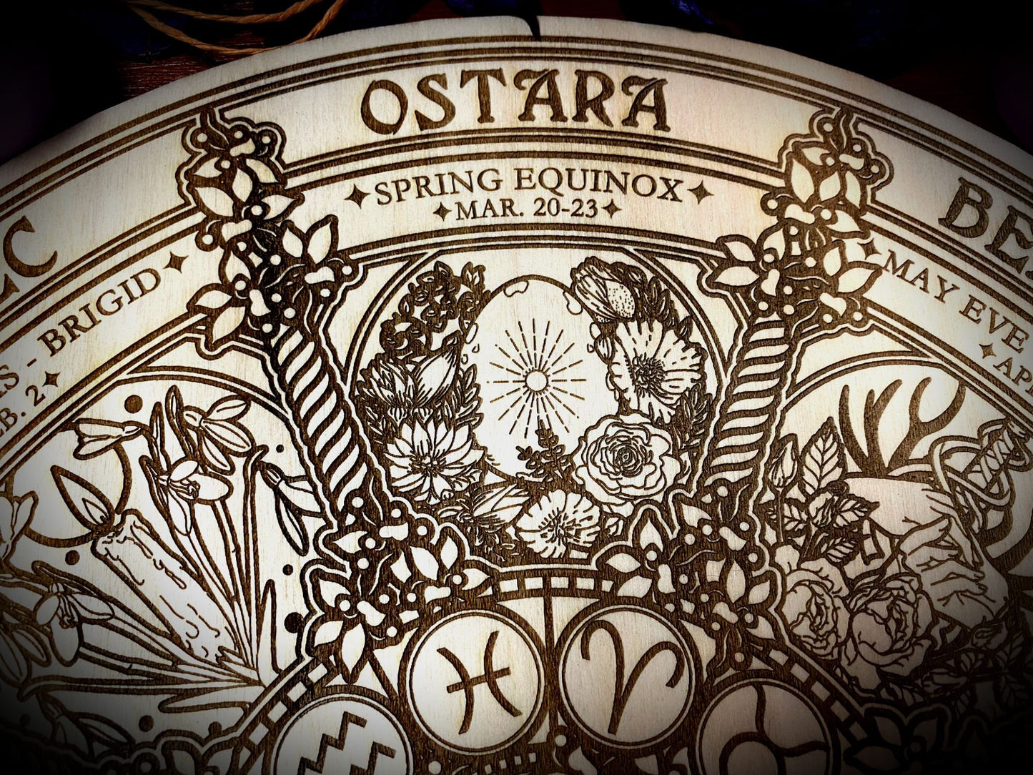 Wheel of the Year engraved on poplar wood "Natural" version - wicca wiccan witch magic witchcraft wood pyrography pagan symbolism paganism
