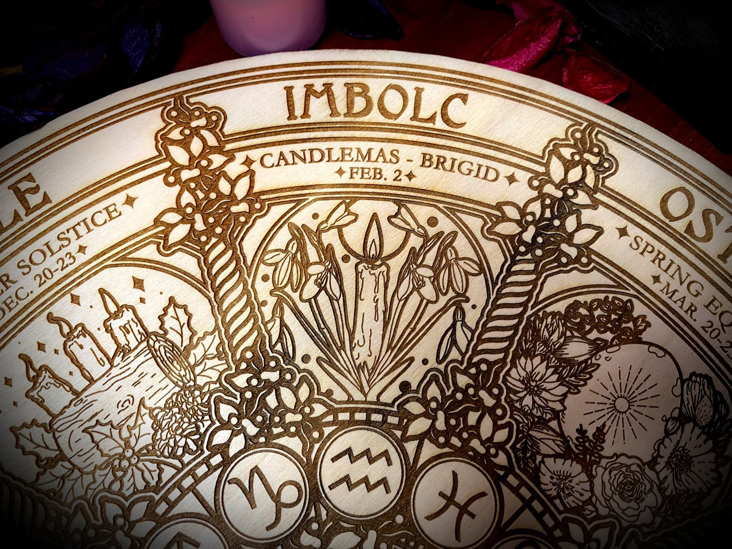 Wheel of the Year engraved on poplar wood "Natural" version - wicca wiccan witch magic witchcraft wood pyrography pagan symbolism paganism