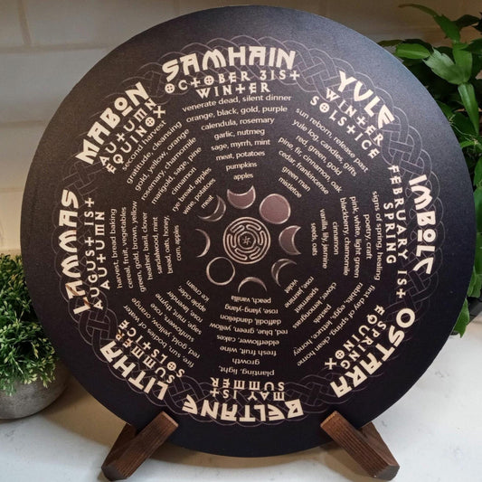 Wheel of Year, Pagan Wicca Calendar, Wood Sign, Original Design, Altar Decor, Season, Seasonal, Celtic Witch, Yule Gift Witchcraft, No Stand