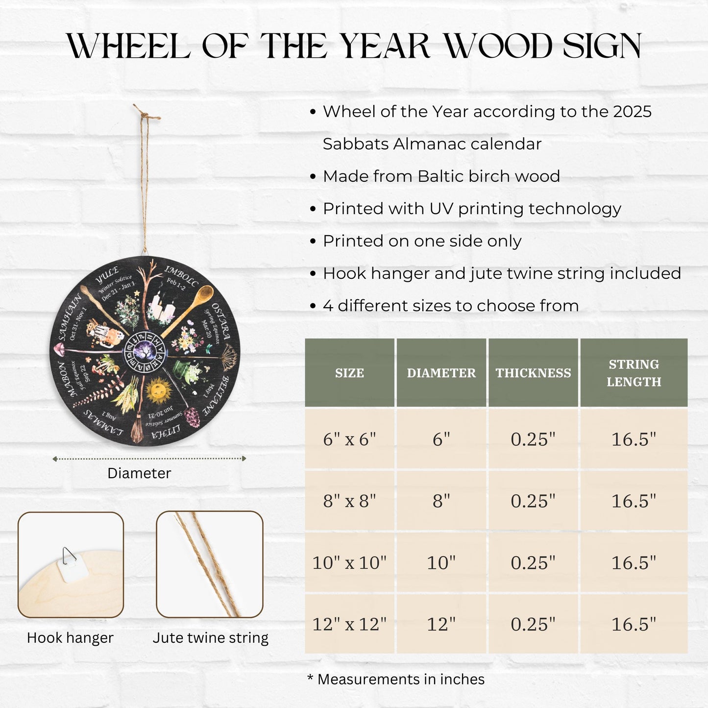 Wheel of the Year Round Wood Sign, Witchy Boho Whimsigoth Decor, Pagan Wiccan Sabbats Calendar, Gifts for Grimoire, Astrology Lovers.