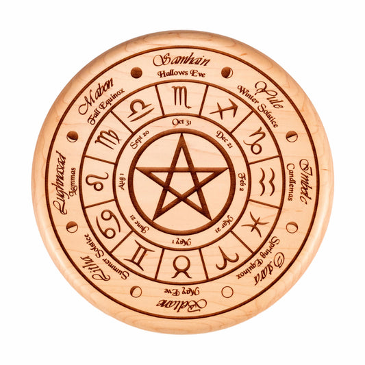 Wheel Of The Year, Engraved Solid Maple Alter Wheel / Wall Art