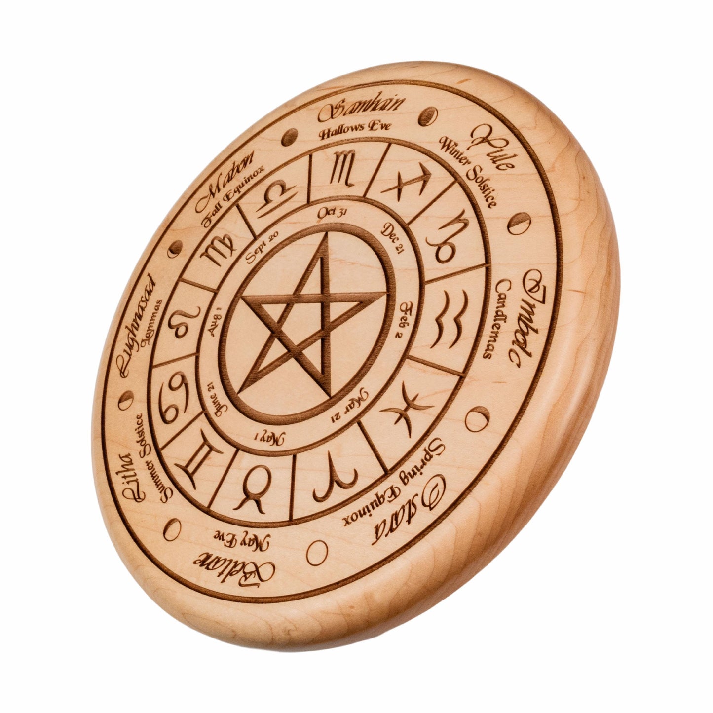 Wheel Of The Year, Engraved Solid Maple Alter Wheel / Wall Art