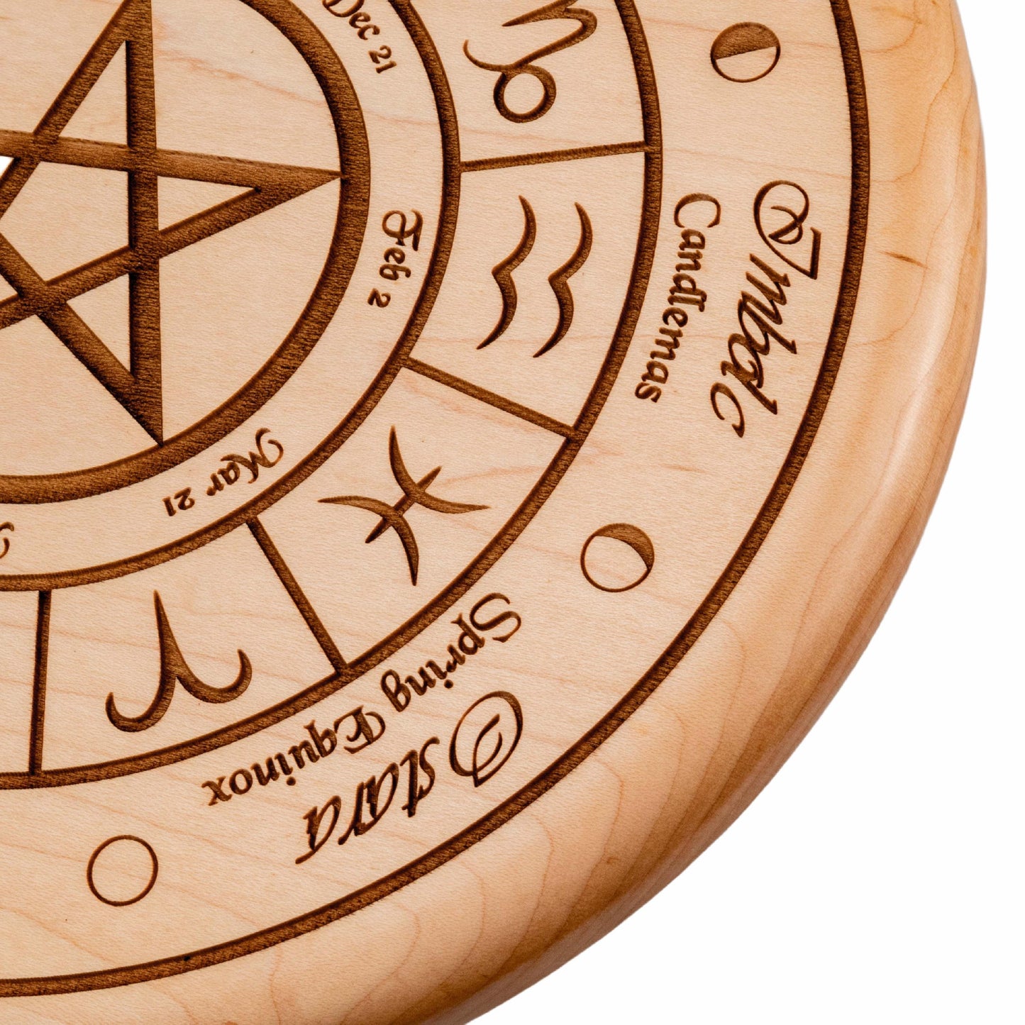 Wheel Of The Year, Engraved Solid Maple Alter Wheel / Wall Art