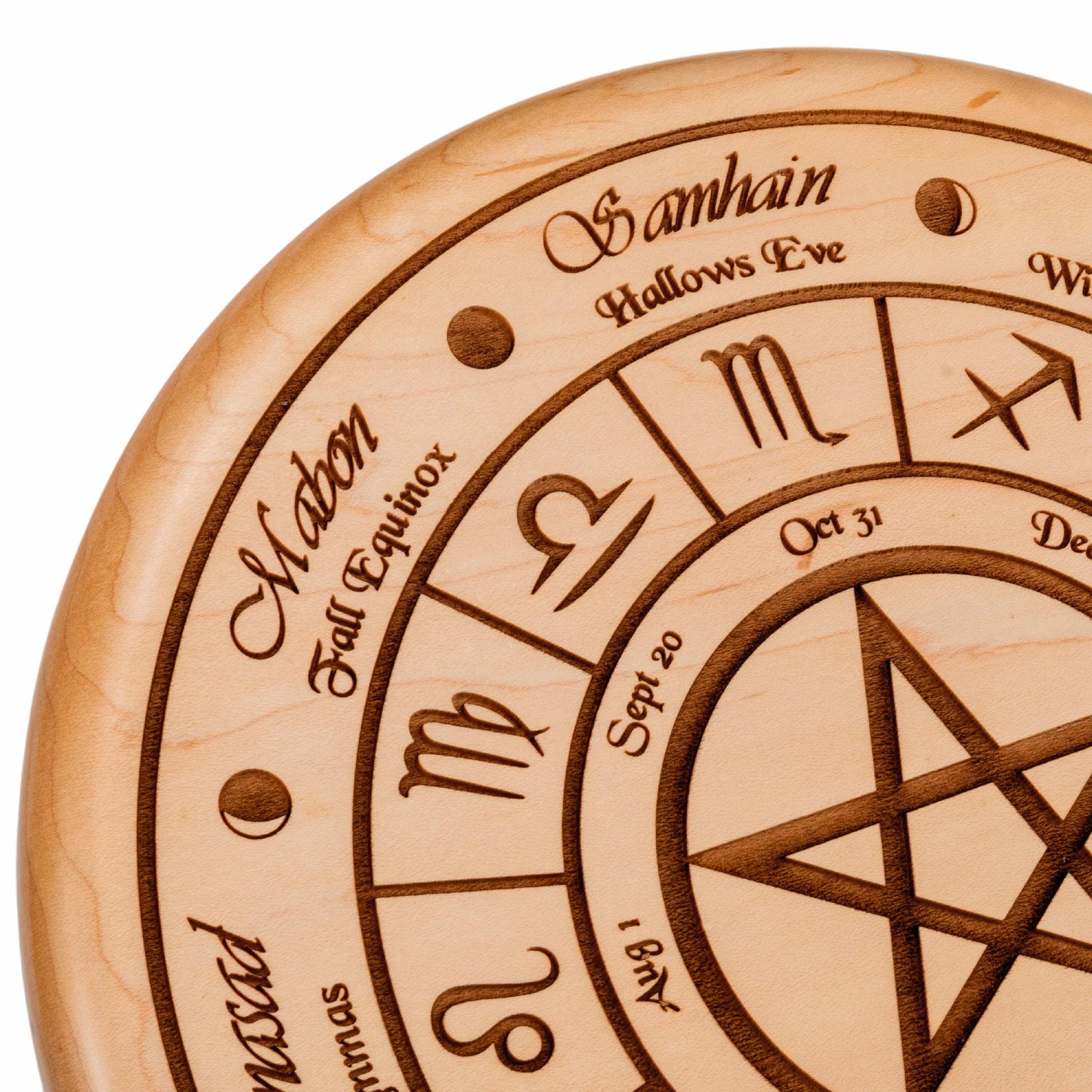 Wheel Of The Year, Engraved Solid Maple Alter Wheel / Wall Art
