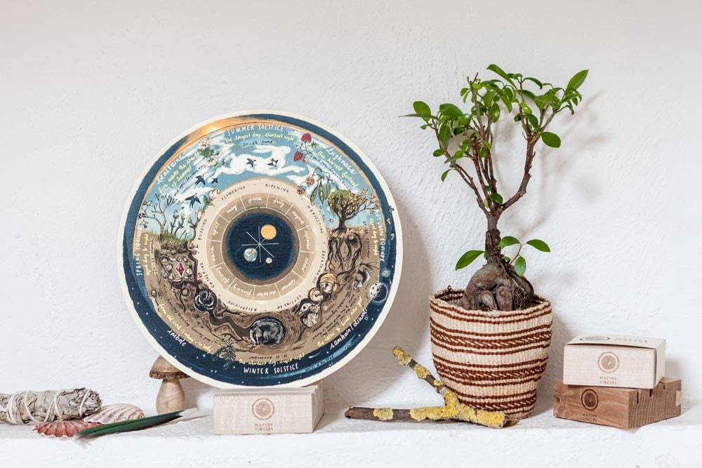Wheel of the Year Calendar - 'Native Circles' Wooden Circular Print by Irish artist Emily Robyn Archer