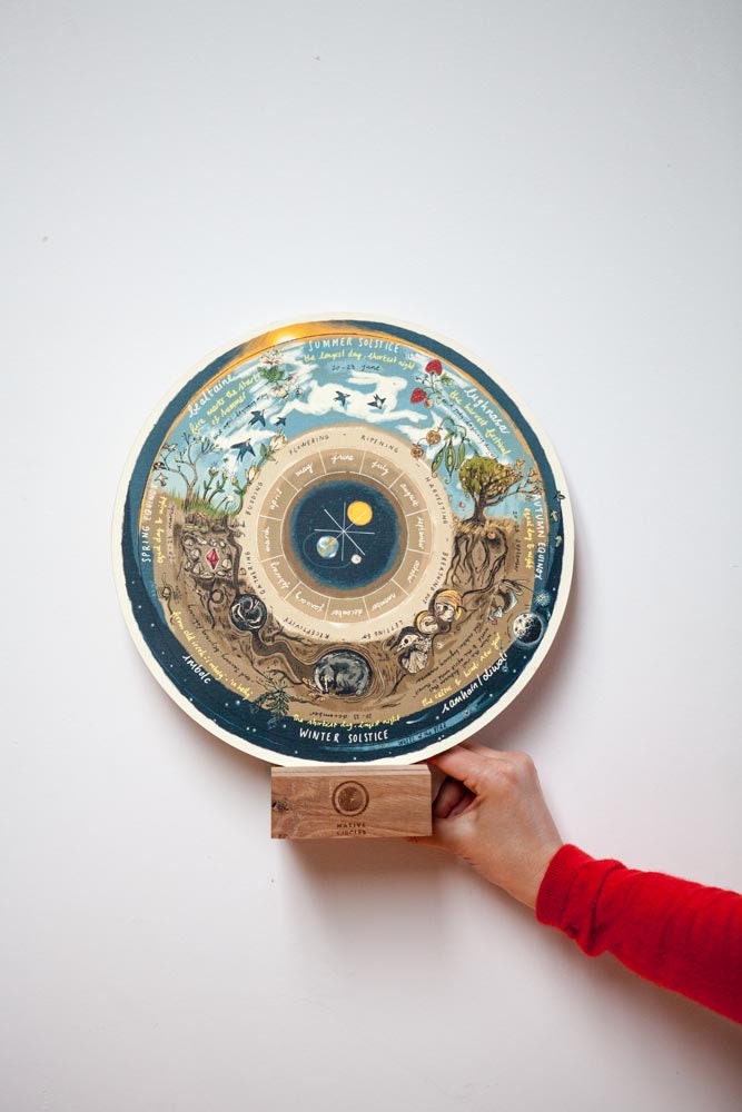 Wheel of the Year Calendar - 'Native Circles' Wooden Circular Print by Irish artist Emily Robyn Archer