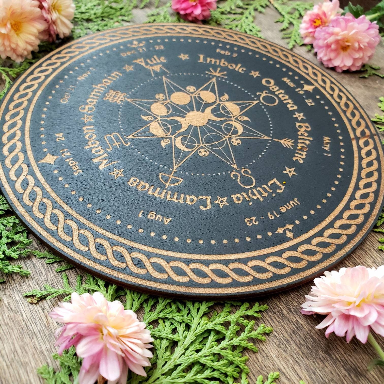Wheel of the Year Altar Tile | Wheel of the season | Sabbats | laser engraved | Wall Decor | Pagan Witch Holidays | Witch Calendar