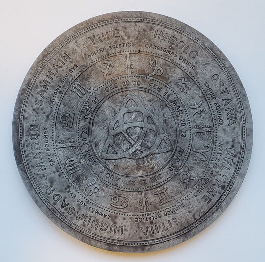 Wheel of the Year Plaque or Tile-8" Cement Wall Hanging-Pagan Art-Witches Wheel-Ancient Ways Wall Art-Sabbat Wheel-Old World Calendar