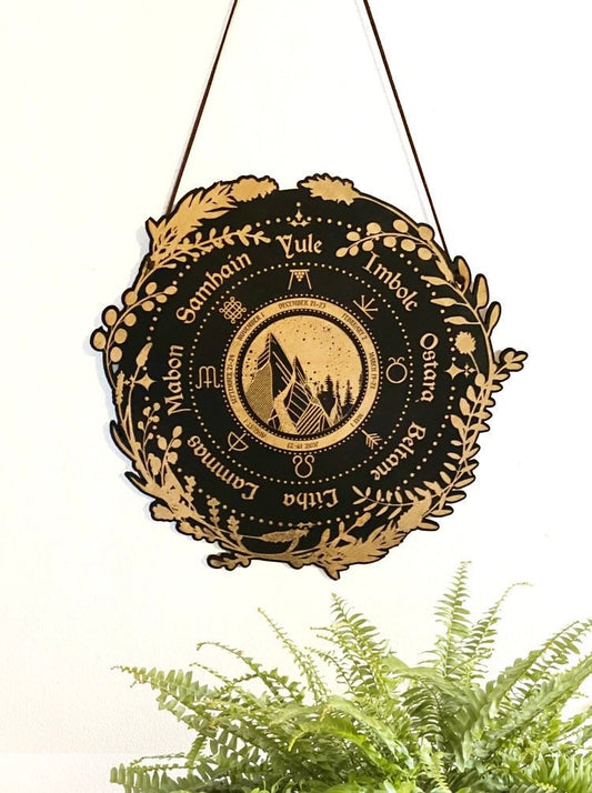 Wheel of the Year, Wooden Mountain Scape, Pagan Calendar, Calendar Board, Magical Calendar
