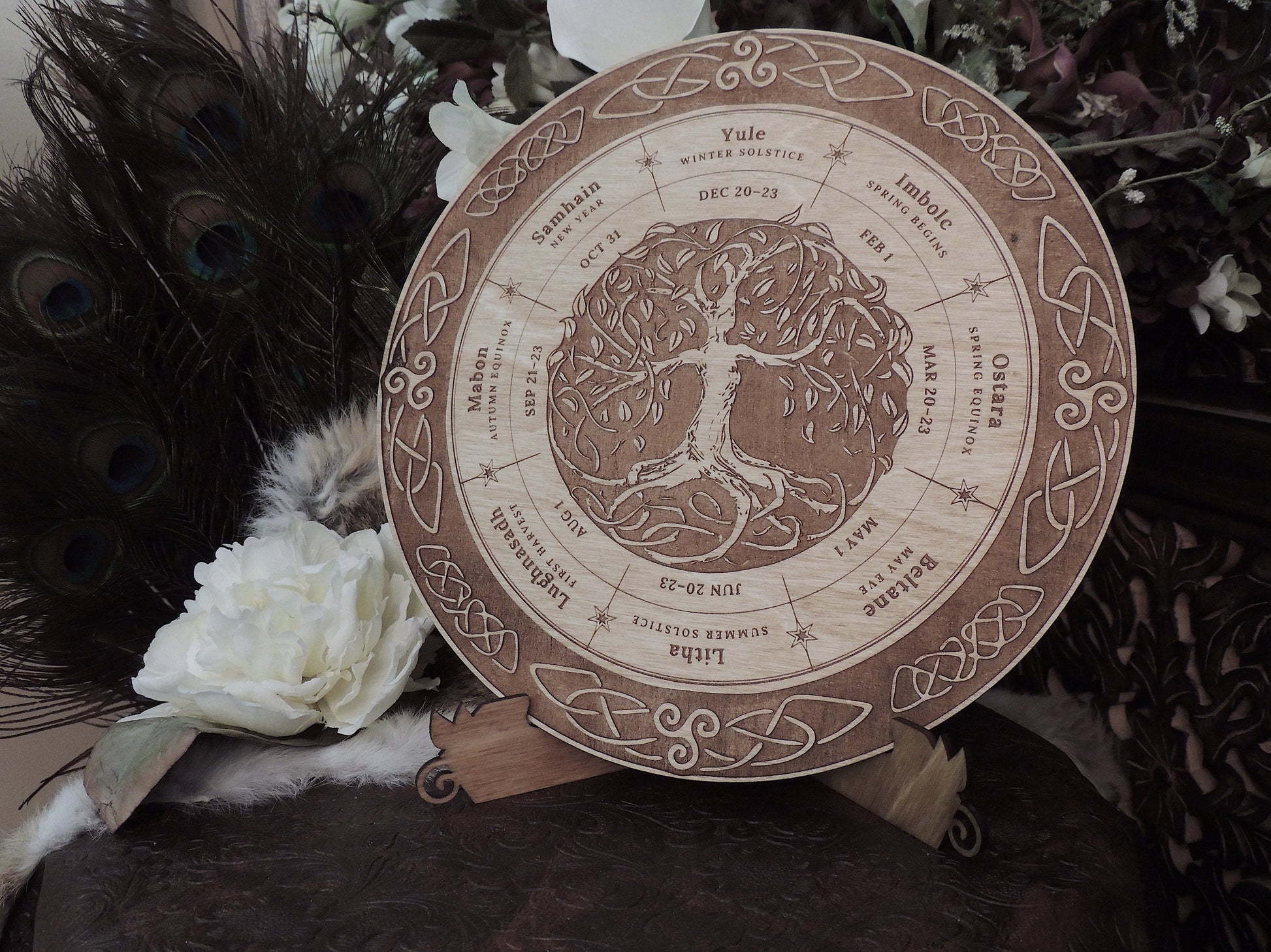 Yggdrasil | Tree of Life | Dryad Tree of Life | Solstice Wheel of the year | Pagan Calendar | Sabbats & Esbats Altar Tile