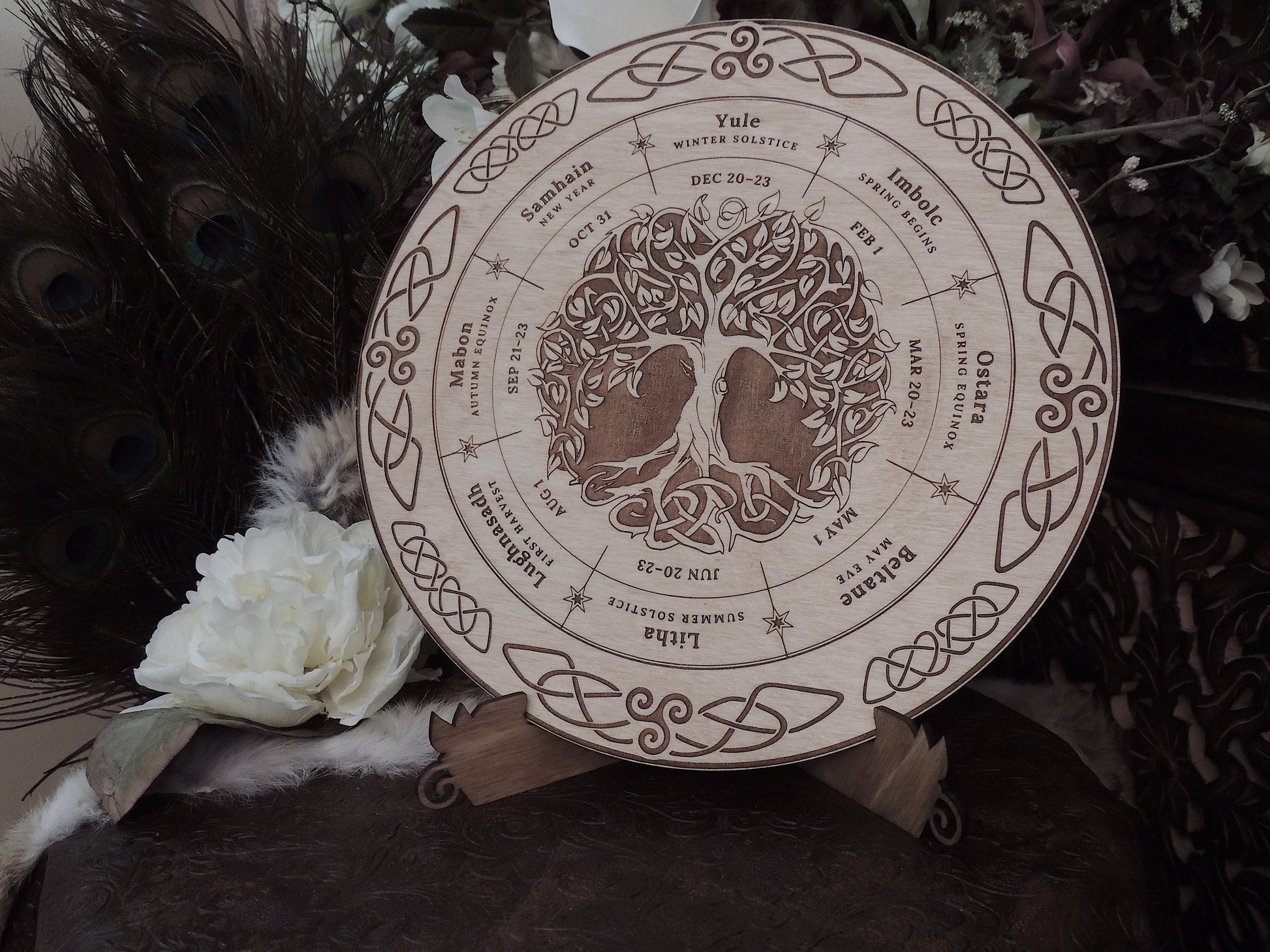 Yggdrasil | Tree of Life | Dryad Tree of Life | Solstice Wheel of the year | Pagan Calendar | Sabbats & Esbats Altar Tile