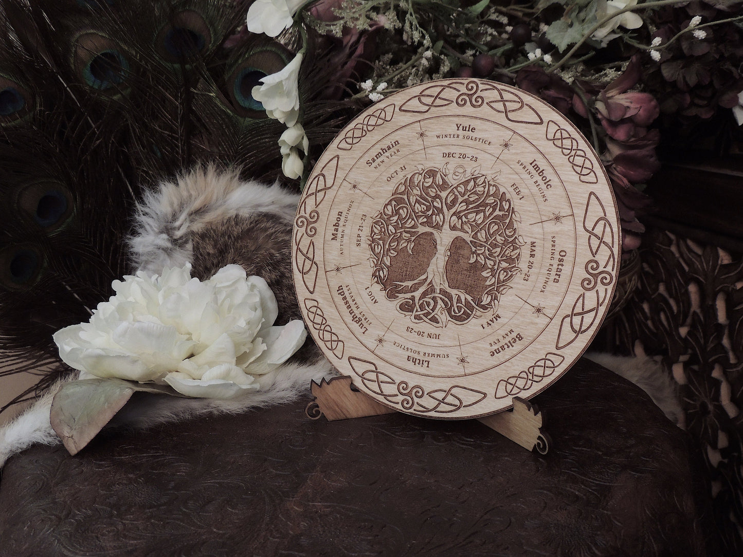 Yggdrasil | Tree of Life | Dryad Tree of Life | Solstice Wheel of the year | Pagan Calendar | Sabbats & Esbats Altar Tile
