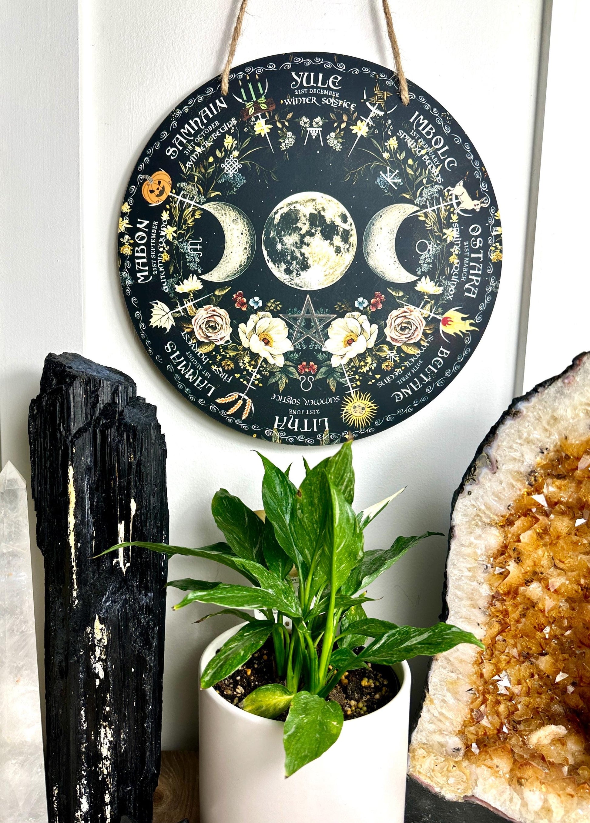 Triple moon | Wheel of the year board | Wiccan | witch Pagan Calendar | Northern + Southern Hemisphere options | Locally made 30cm/11.8inch