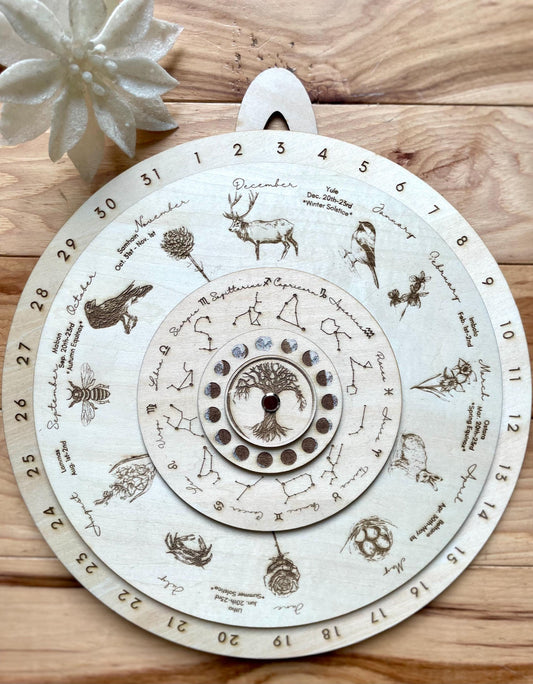 Wheel of the Year Perpetual Calendar/ Original Artist / Seasonal Wheel / Art Decor / Pagan Traditional / Cottagecore / Zodiac