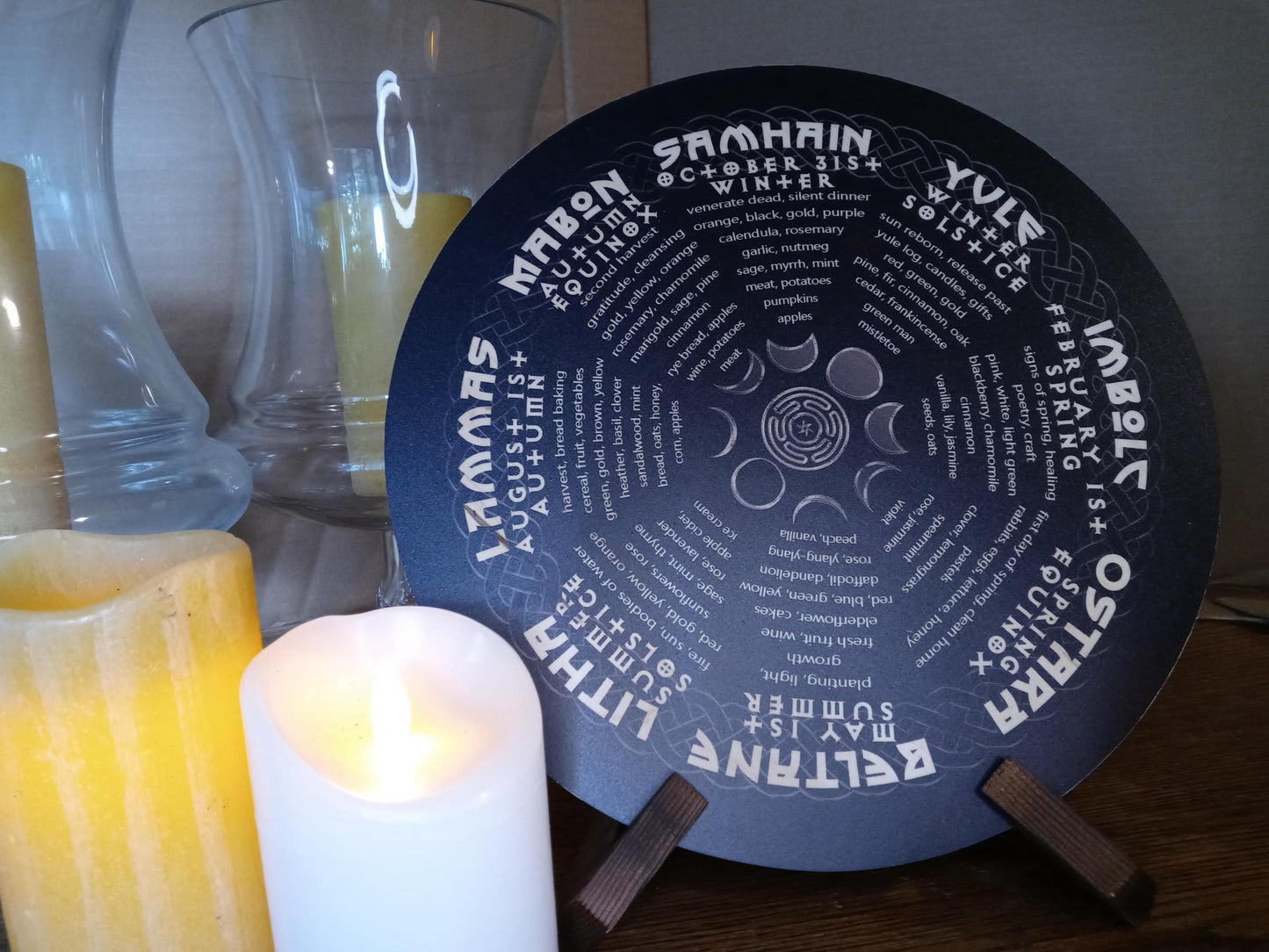 Wheel of Year, Pagan Wicca Calendar, Wood Sign, Original Design, Altar Decor, Season, Seasonal, Celtic Witch, Yule Gift Witchcraft, No Stand