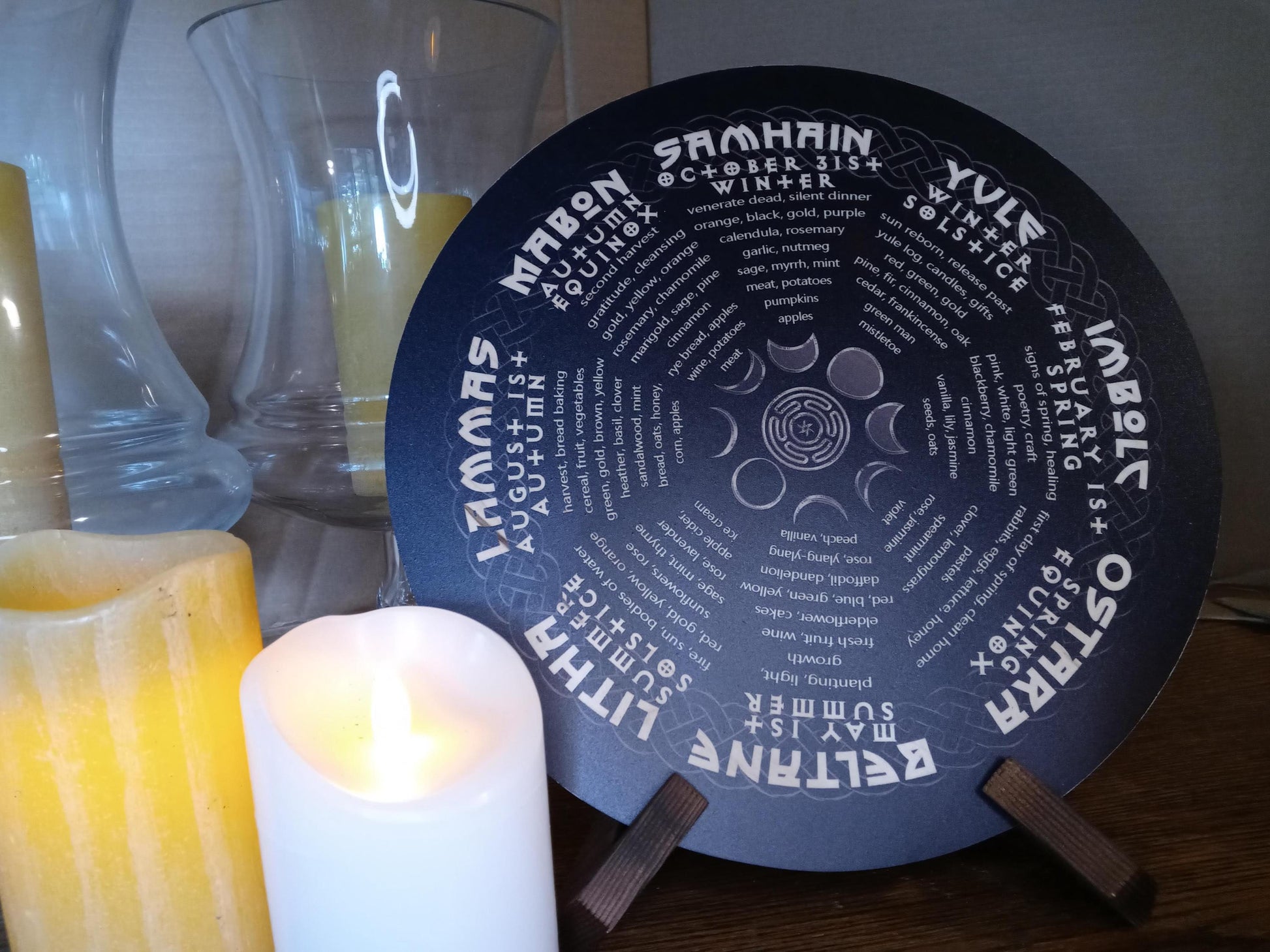 Wheel of Year, Pagan Wicca Calendar, Wood Sign, Original Design, Altar Decor, Season, Seasonal, Celtic Witch, Yule Gift Witchcraft, No Stand