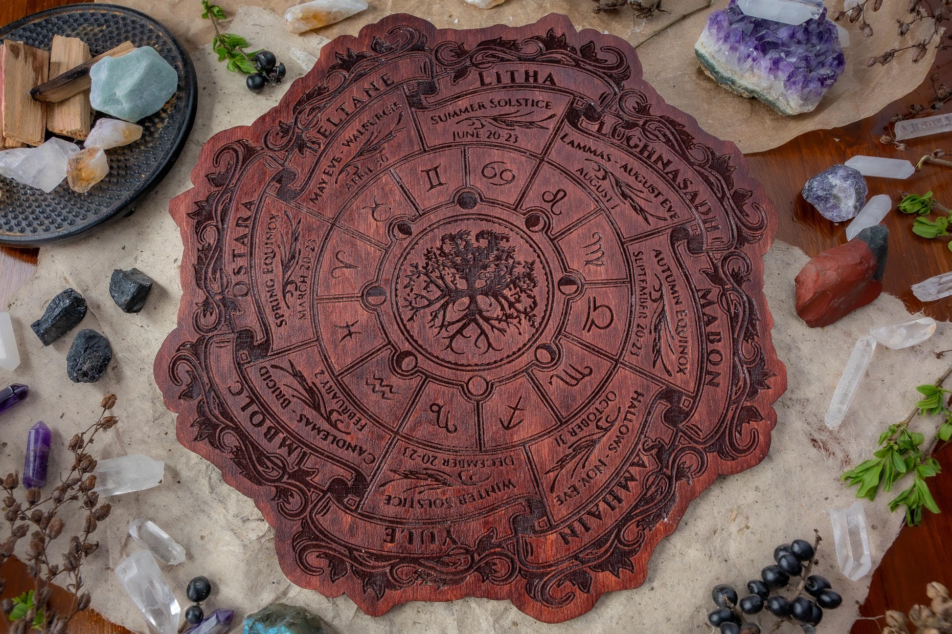 Celtic Tree of Life Calendar • Viking Wheel of the Year Wood Sign • Pagan Altar Decor • Witch Planner • Wiccan Wall Art • Witchcraft Gift