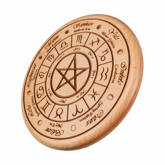 Wheel Of The Year, Engraved Solid Maple Alter Wheel / Wall Art